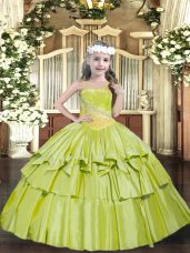 Yellow Green Sleeveless Organza Lace Up Kids Formal Wear for Party and Quinceanera