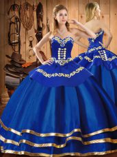 Blue Vestidos de Quinceanera Military Ball and Sweet 16 and Quinceanera with Embroidery Sweetheart Sleeveless Lace Up