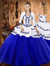 Perfect Royal Blue Lace Up 15 Quinceanera Dress Embroidery Sleeveless Floor Length