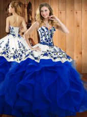 Extravagant Blue Sleeveless Embroidery and Ruffles Floor Length Ball Gown Prom Dress