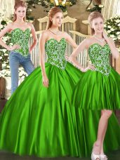 Spectacular Green Sleeveless Beading Floor Length Vestidos de Quinceanera