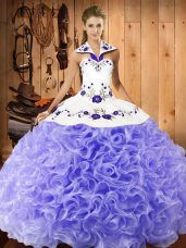 Vintage Lavender Fabric With Rolling Flowers Lace Up Quinceanera Dresses Sleeveless Floor Length Embroidery