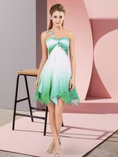Dazzling Multi-color Fading Color Lace Up One Shoulder Sleeveless Asymmetrical Prom Evening Gown Beading