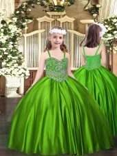 Beading Teens Party Dress Green Lace Up Sleeveless Floor Length