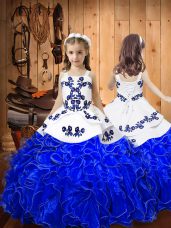 Royal Blue Sleeveless Embroidery and Ruffles Floor Length Kids Pageant Dress