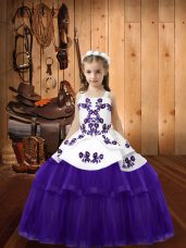 Embroidery Pageant Dress Purple Lace Up Sleeveless Floor Length