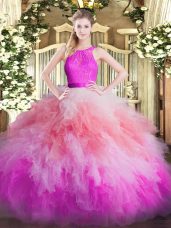 Best Multi-color Zipper Quinceanera Dresses Lace and Ruffles Sleeveless Floor Length