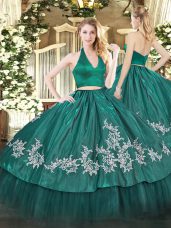 Fantastic Dark Green Zipper 15th Birthday Dress Appliques Sleeveless Floor Length