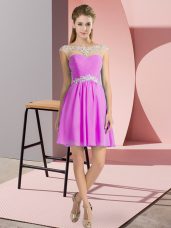 Comfortable Mini Length Lilac Prom Dress Chiffon Cap Sleeves Beading