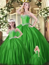 Tulle Sweetheart Sleeveless Lace Up Beading Quinceanera Gown in Green