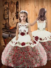 Floor Length Lace Up Pageant Gowns For Girls Multi-color for Sweet 16 and Quinceanera with Embroidery and Ruffles