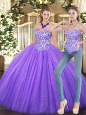 Eggplant Purple Tulle Zipper Sweet 16 Dresses Sleeveless Floor Length Appliques