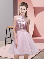 Pink Sleeveless Sequins Mini Length Wedding Party Dress