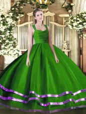 Modern Ruffled Layers and Ruching 15th Birthday Dress Green Zipper Sleeveless Floor Length
