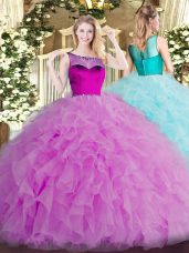 Latest Beading and Ruffles Quinceanera Gown Lilac Zipper Sleeveless Floor Length