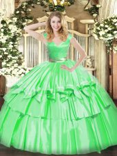 Beautiful Floor Length Zipper Quinceanera Dresses for Military Ball and Sweet 16 and Quinceanera with Beading and Ruffled Layers