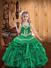 Customized Floor Length Turquoise Girls Pageant Dresses Organza Sleeveless Embroidery and Ruffles