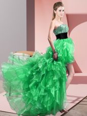 Organza Sweetheart Sleeveless Lace Up Beading and Ruffles Dress for Prom in Green