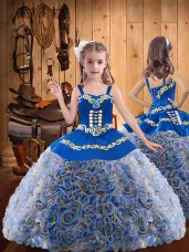 Attractive Multi-color Sleeveless Floor Length Embroidery and Ruffles Lace Up Child Pageant Dress