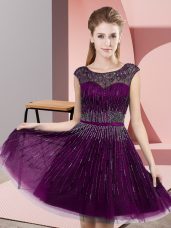 Trendy Dark Purple Scoop Neckline Beading Prom Party Dress Sleeveless Backless