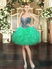 Traditional Turquoise Sleeveless Organza Lace Up Prom Party Dress for Prom and Party