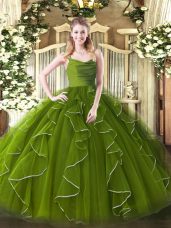 Olive Green Sleeveless Ruffles Floor Length Sweet 16 Quinceanera Dress