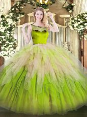 Attractive Sleeveless Floor Length Beading and Ruffles Zipper Quinceanera Dresses with Multi-color