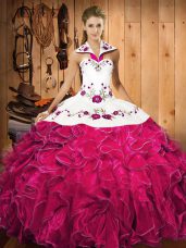 Traditional Floor Length Ball Gowns Sleeveless Fuchsia Sweet 16 Dresses Lace Up