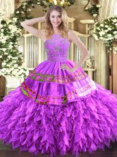 Smart Floor Length Lilac Vestidos de Quinceanera Halter Top Sleeveless Zipper