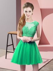 Turquoise Tulle Zipper Dress for Prom Sleeveless Mini Length Appliques