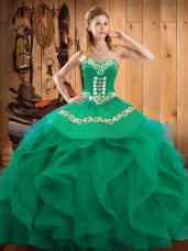 Excellent Sweetheart Sleeveless Organza Quinceanera Dresses Embroidery and Ruffles Lace Up