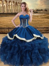 Blue Sleeveless Organza Lace Up 15 Quinceanera Dress for Sweet 16 and Quinceanera
