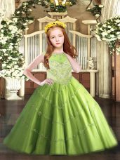 Exquisite Scoop Sleeveless Custom Made Floor Length Beading and Appliques Tulle