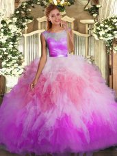 Trendy Floor Length Backless Quinceanera Gowns Multi-color for Military Ball and Sweet 16 and Quinceanera with Lace and Ruffles