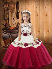 Custom Made Red Sleeveless Embroidery Floor Length Kids Formal Wear