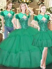 Turquoise Sweetheart Neckline Beading and Ruffled Layers Quinceanera Gowns Sleeveless Lace Up
