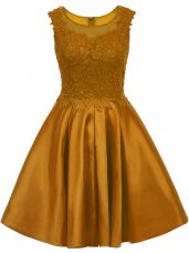 Free and Easy Mini Length Brown Quinceanera Dama Dress Satin Sleeveless Lace