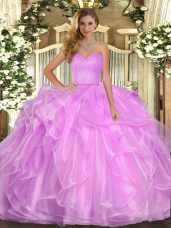 Classical Ruffles Quinceanera Dress Lilac Lace Up Sleeveless Floor Length