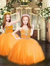 Amazing Floor Length Lace Up Party Dress Wholesale Orange for Party and Quinceanera with Beading