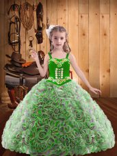 Cheap Sleeveless Lace Up Floor Length Embroidery and Ruffles Girls Pageant Dresses