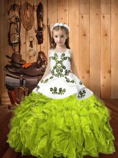 Yellow Green Straps Neckline Embroidery and Ruffles Pageant Gowns Sleeveless Lace Up