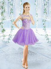 Perfect Mini Length Lace Up Prom Gown Lavender for Prom and Party with Beading