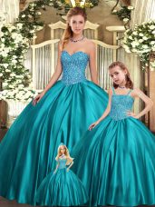 Low Price Floor Length Ball Gowns Sleeveless Teal Quinceanera Dress Lace Up