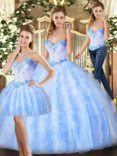 Lavender Lace Up Quinceanera Gowns Beading and Ruffles Sleeveless Floor Length