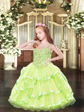 Spaghetti Straps Sleeveless Organza Girls Pageant Dresses Appliques Lace Up