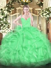 New Arrival Green Sleeveless Organza Zipper 15 Quinceanera Dress for Military Ball and Sweet 16 and Quinceanera