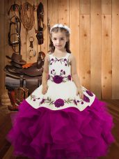 New Style Purple Ball Gowns Embroidery and Ruffles Juniors Party Dress Lace Up Tulle Sleeveless Floor Length