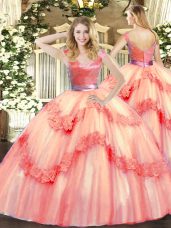 Charming Watermelon Red Zipper Sweet 16 Dress Beading and Appliques Sleeveless Floor Length