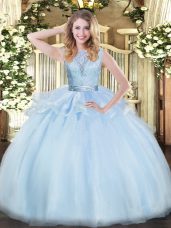 Fancy Scoop Sleeveless Organza Quince Ball Gowns Lace Backless