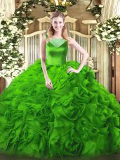 Fabric With Rolling Flowers Side Zipper Scoop Sleeveless Floor Length Quince Ball Gowns Beading